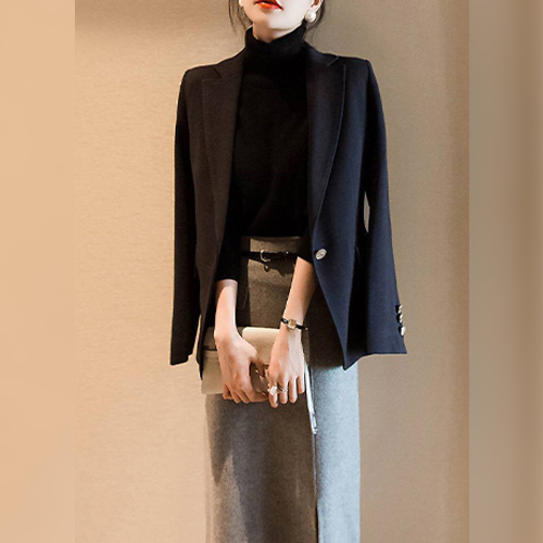 ◈[당일발송] 세련된 포멀 폴라 니트 트임 스커트 2SET