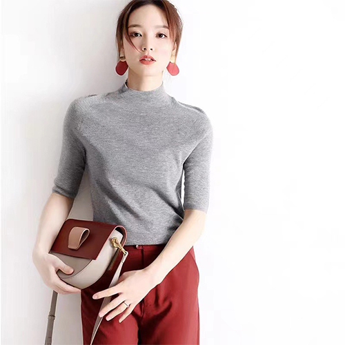 ◈[당일발송] 슬림 반폴라 5부 니트탑