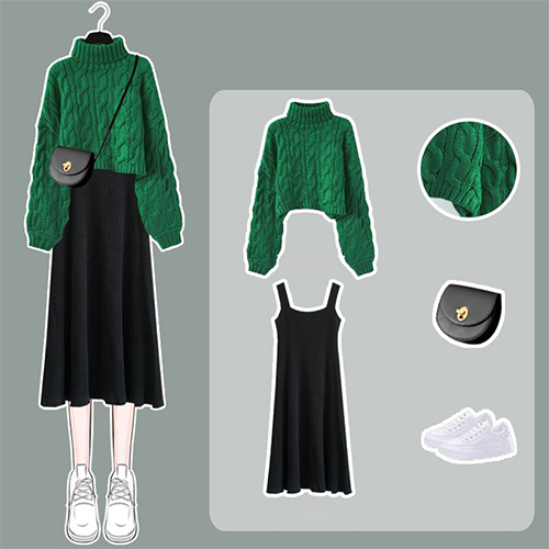 도톰 꽈배기 폴라 니트&민소매 니트 원피스 2SET