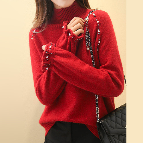 ◈[당일발송] 페미닌 진주 큐빅 폴라 니트