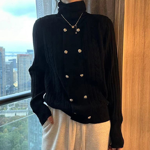 [당일발송]클래식 더블 버튼 폴라넥 니트