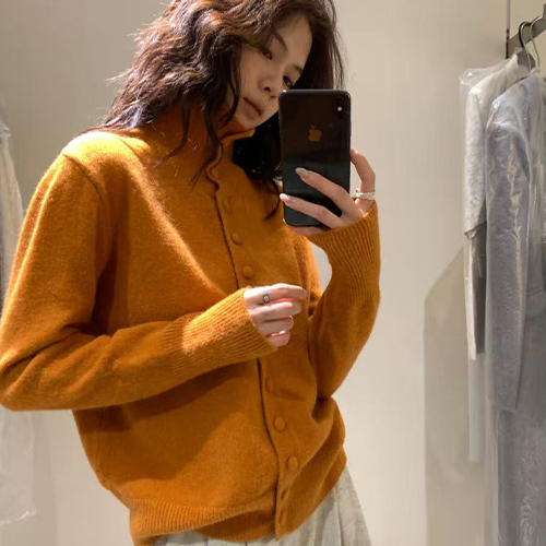 심플 데일리 버튼 폴라넥 니트