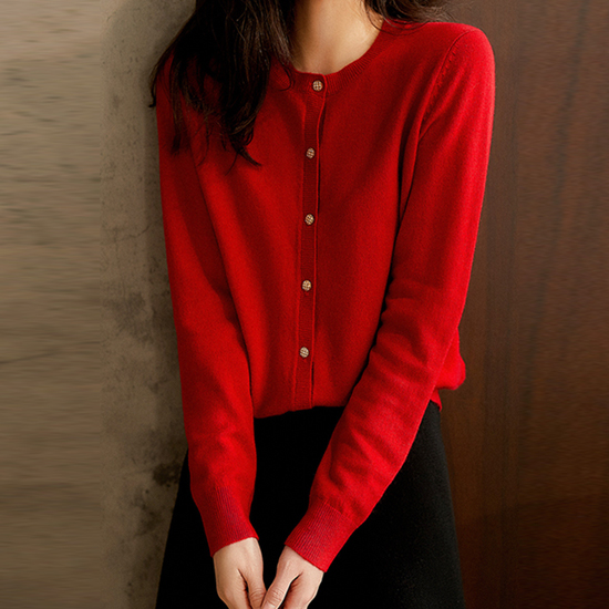 [당일발송][재입고] 울 함유 주얼리 버튼 라운드넥 가디건