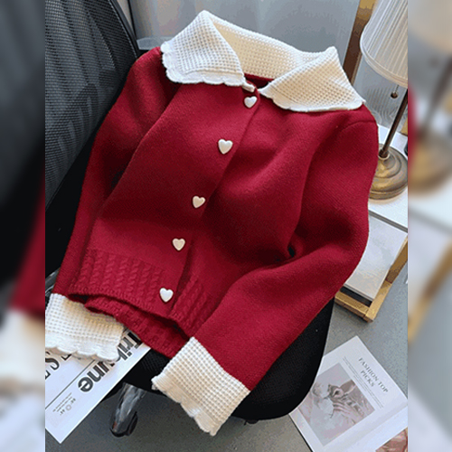 ◈[당일발송] ★목요특가 자정마감 50%★하트 버튼 카라 니트 가디건