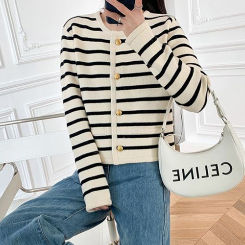 ★토요특가 자정마감 50%★[당일발송]골드 스트라이프 라운드 가디건
