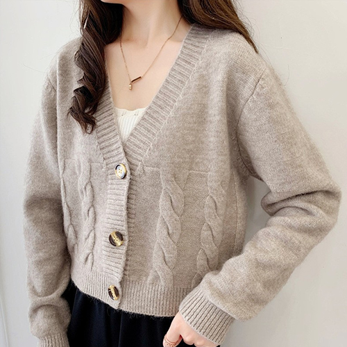 ◈[당일발송] 브이넥 크롭 꽈배기 니트 가디건