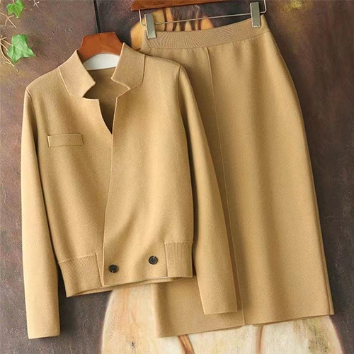 오픈카라 밑단추 언발 가디건 스커트 2SET