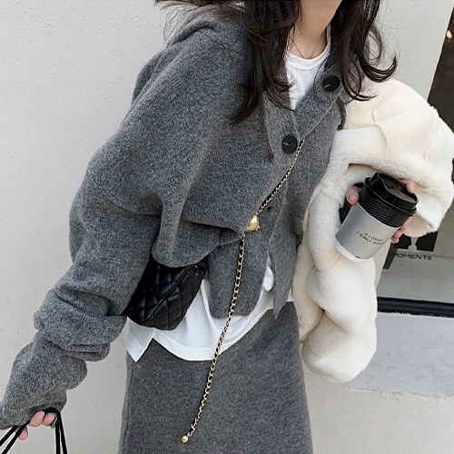 ◈[당일발송] 데일리 루즈핏 후드 가디건 트임 스커트 2SET