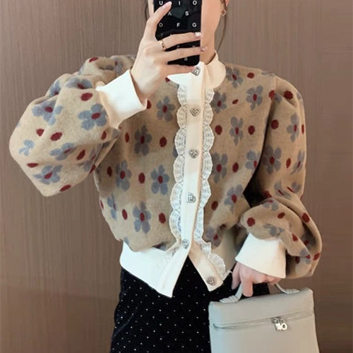 실버하트 플라워 크롭 가디건