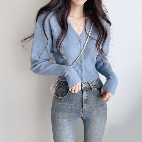 ◈[당일발송] 슬림핏 브이넥 크롭 니트 가디건