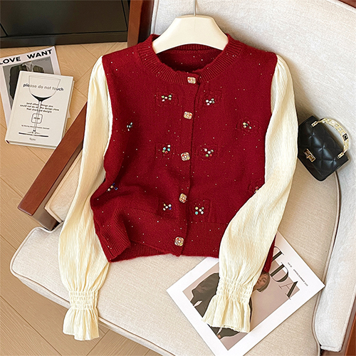 ◈[당일발송] 컬러풀 큐빅 장식 라운드 가디건