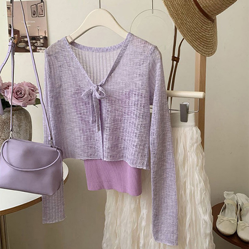 ★화요특가 50% 9990원★◈[당일발송] 펀칭 패턴 리본끈 여리핏 오픈 가디건