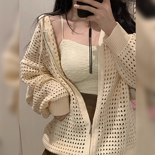 [당일발송]메쉬 니트후드 집업