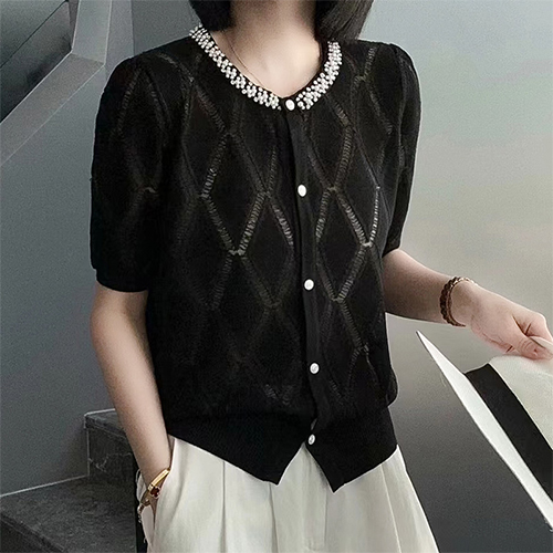 ◈[당일발송] 다이아 진주 페미닌 반팔 가디건