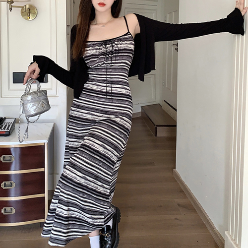 볼레로 가디건&줄무늬 슬림 끈나시 원피스 2SET