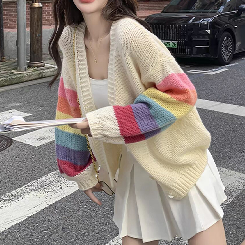 러블리 레인보우 브이넥 가디건