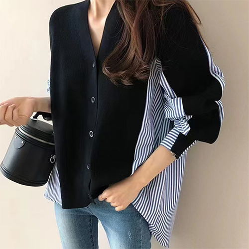 ◈[당일발송] 스트라이프 셔츠 니트 가디건
