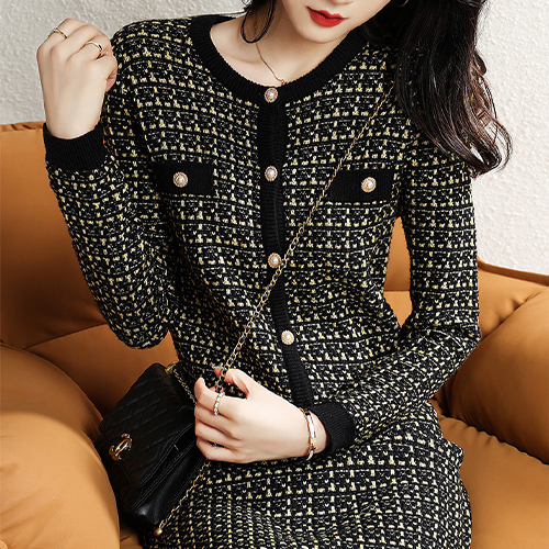 ◈[당일발송] 고급스러운 진주 트위드 가디건&스커트 2SET