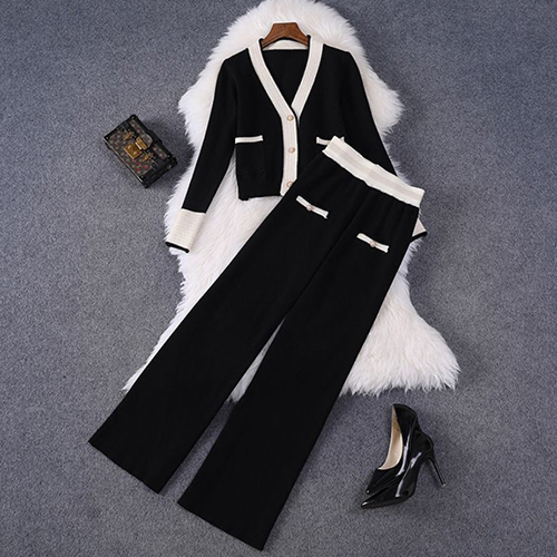 ◈[당일발송] 고급진 진주 브이넥 가디건&와이드 팬츠 2SET