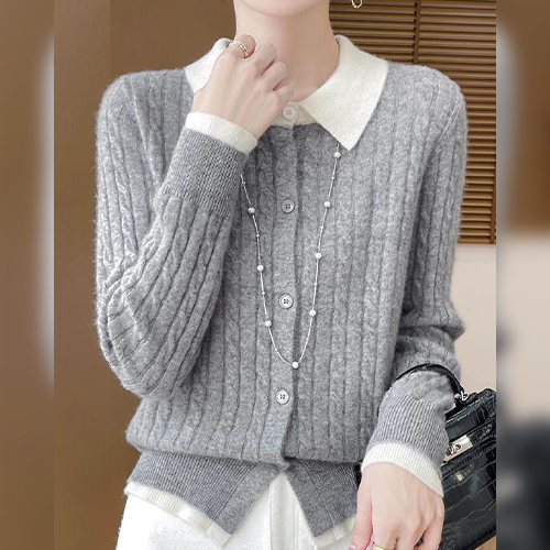 ◈[당일발송]투톤 카라 꽈배기 니트 가디건 [올해는 로고없이 발송되세요~]