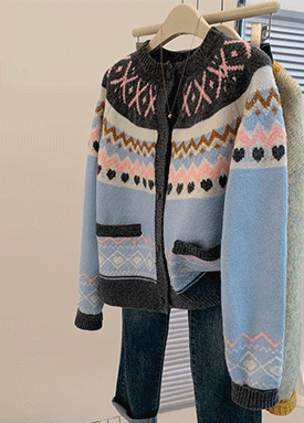 윈터 러블리 패턴 니트 가디건