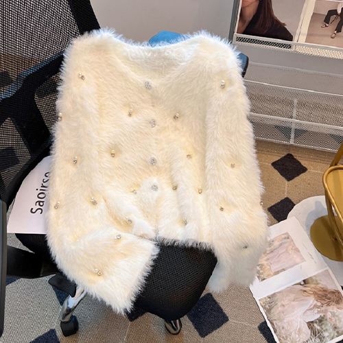 ◈[당일발송] 세련된 진주 큐빅 퍼 가디건