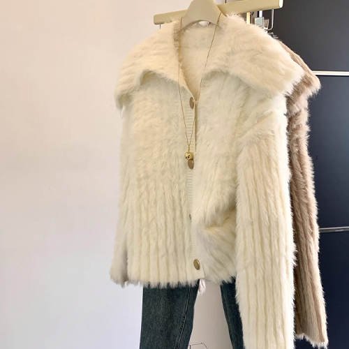 [당일발송] 포근한 빅카라 니트 퍼 가디건