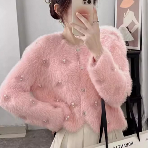 ◈[당일발송] 진주 큐빅 퍼 가디건