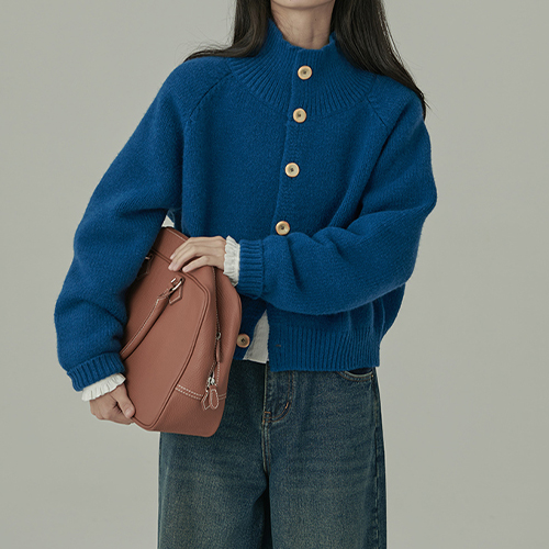 블루 반폴라 니트 가디건