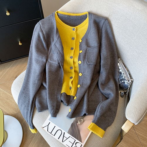 이중 레이어드 라운드 가디건