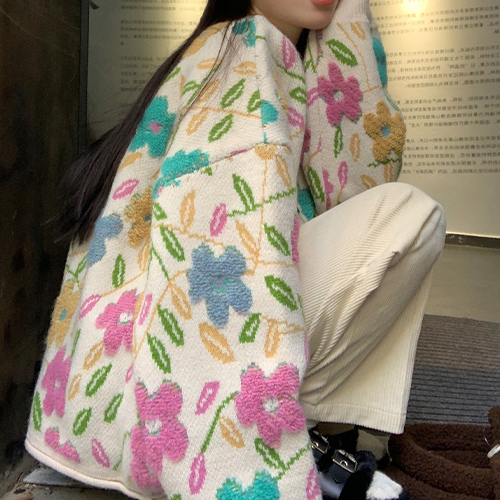 컬러풀 플로럴 루즈핏 가디건 