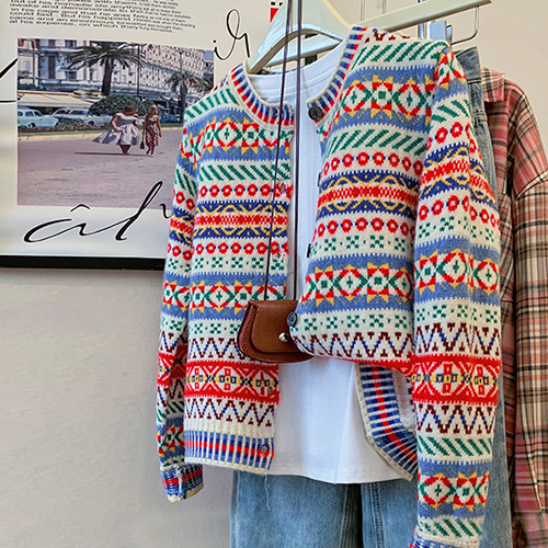 컬러풀 패턴 유니크 니트 가디건