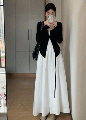 화요특가 자정마감 50%★여리핏 블랙 가디건&화이트 원피스 2SET