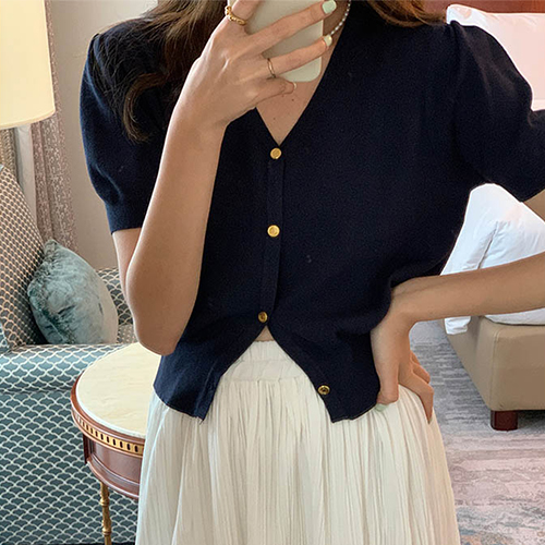 [당일발송]심플 브이넥 데일리 니트 반팔 가디건