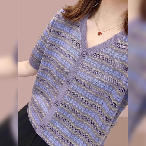 [당일발송]브이넥 패턴 여름 니트 가디건