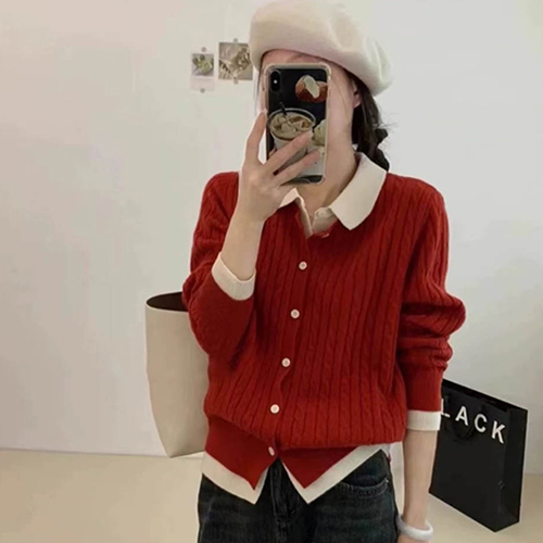 ★월요특가 자정마감 50%★배색 레이어드 꽈배기 니트 가디건