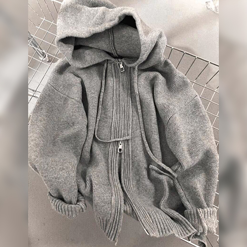 투웨이 집업 니트 후드 가디건