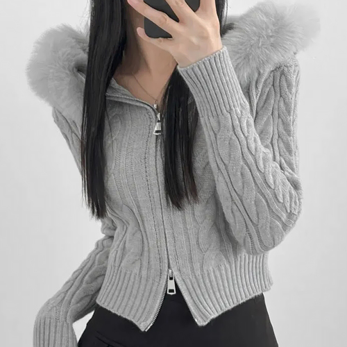 퍼후드 케이블 집업 니트