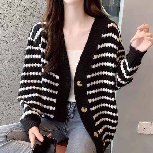 ◈[당일발송] 스트라이프 골드버튼 니트 가디건