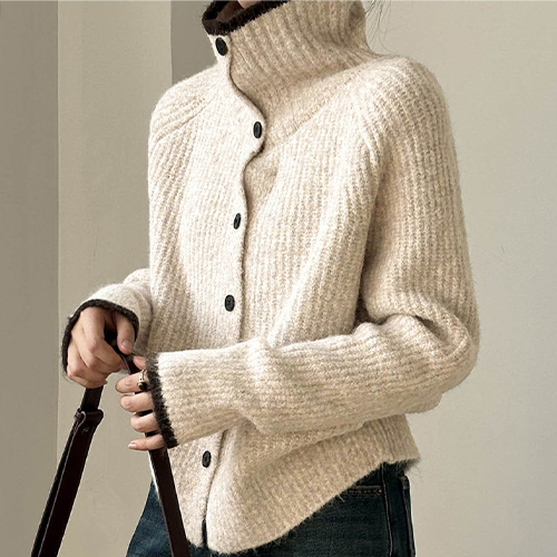 하이넥 윈터 울혼방 니트 가디건