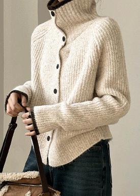 하이넥 윈터 울혼방 니트 가디건