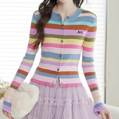 컬러 스트라이프 골지 가디건