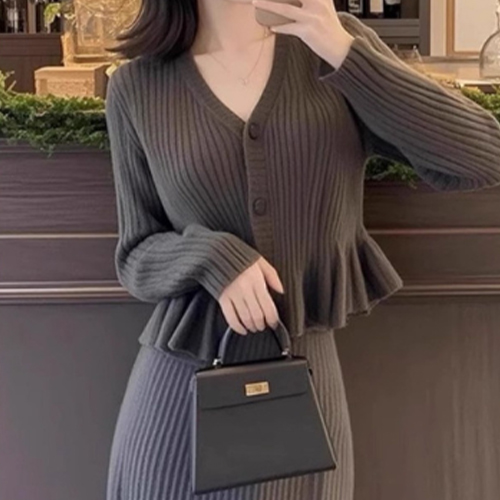 ★수요특가 자정마감 50%★페미닌 골지 프릴 가디건&스커트 2SET