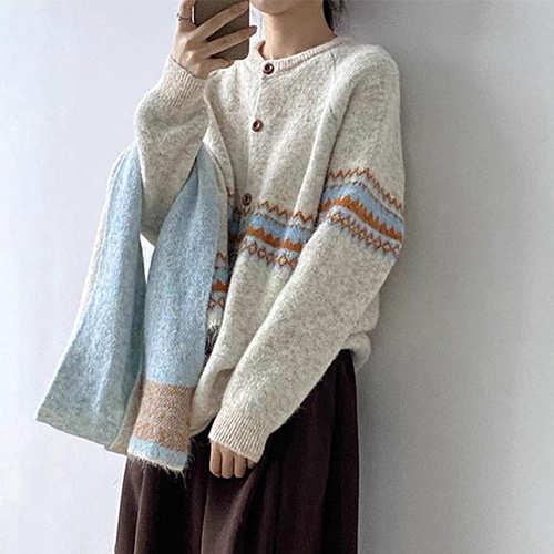 ◈[당일발송] 노르딕 감성 니트 가디건&머플러 SET