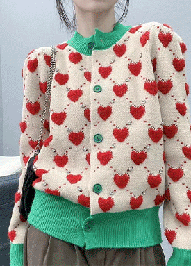 로맨틱 하트 세미크롭 니트 가디건