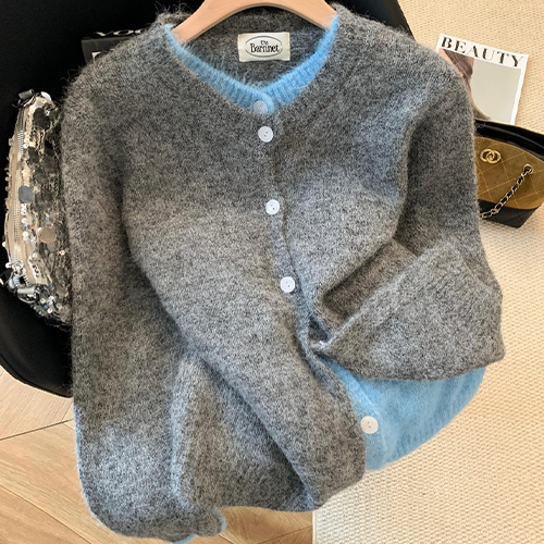 투톤 레이어드 니트 가디건