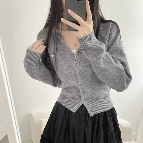 소프트 컬러 브이넥 크롭 가디건