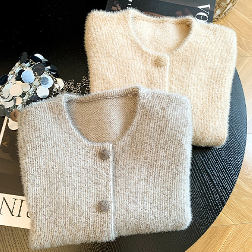헤어리 포근 니트 포켓 가디건