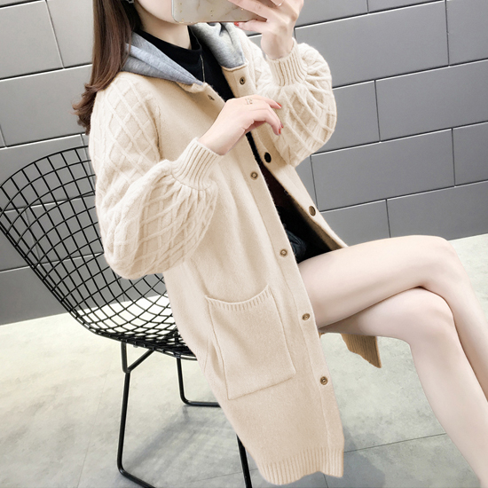 [재입고] 후드 와플 스냅 롱 가디건