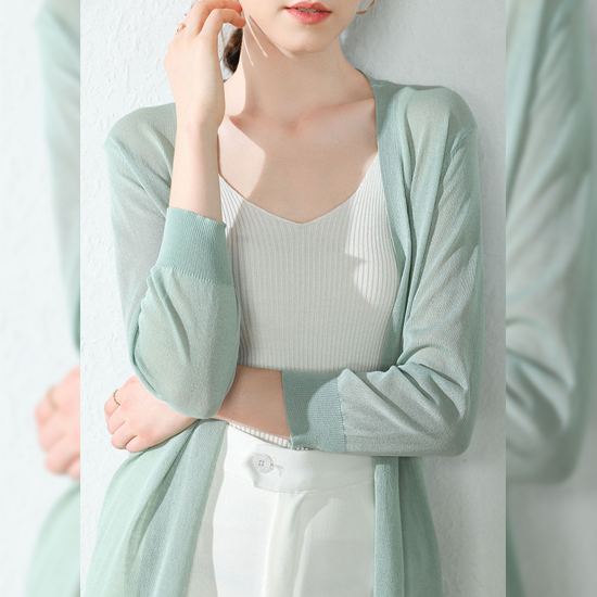 사이드 트임 7부 소매 롱 가디건 